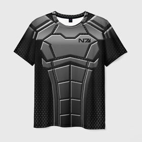 Мужская футболка 3D с принтом КОСТЮМ N7 в Новосибирске, 100% полиэфир | прямой крой, круглый вырез горловины, длина до линии бедер | n7 | броня | костюм | масс эффект | н7 | стальная броня | шепард