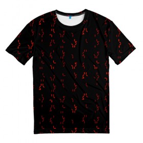 Мужская футболка 3D с принтом Алфавит хищников в Новосибирске, 100% полиэфир | прямой крой, круглый вырез горловины, длина до линии бедер | prediator | алфавит | инопланетяне | код | опасность | пришельцы | символы | фильм | хищник
