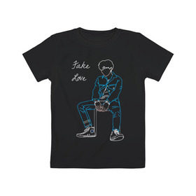 Детская футболка хлопок с принтом Fake love (BTS) в Новосибирске, 100% хлопок | круглый вырез горловины, полуприлегающий силуэт, длина до линии бедер | k pop | корея | линии | музыка | неон