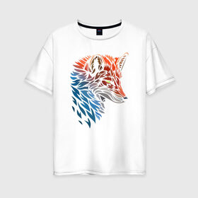 Женская футболка хлопок Oversize с принтом Пестрая лисица в Новосибирске, 100% хлопок | свободный крой, круглый ворот, спущенный рукав, длина до линии бедер
 | глаза | голова | животное | лиса | минимализм | пестрая лисица | узоры | хищник | шерсть