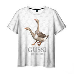 Мужская футболка 3D с принтом Гуси в Новосибирске, 100% полиэфир | прямой крой, круглый вырез горловины, длина до линии бедер | anti | bird | geese | go | gussi | home | snake | анти | брэнд | верховный | высший | гуси | гуччи | домашняя | знак | идут | картинка | крутой | логотип | лучший | мода | молодёжная | популярная | прикол | птица | рисунок