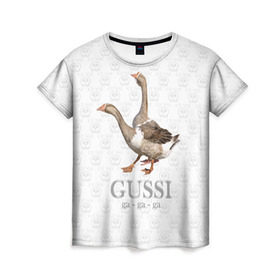 Женская футболка 3D с принтом Гуси в Новосибирске, 100% полиэфир ( синтетическое хлопкоподобное полотно) | прямой крой, круглый вырез горловины, длина до линии бедер | Тематика изображения на принте: anti | bird | geese | go | gussi | home | snake | анти | брэнд | верховный | высший | гуси | гуччи | домашняя | знак | идут | картинка | крутой | логотип | лучший | мода | молодёжная | популярная | прикол | птица | рисунок