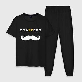 Мужская пижама хлопок с принтом BRAZZERS в Новосибирске, 100% хлопок | брюки и футболка прямого кроя, без карманов, на брюках мягкая резинка на поясе и по низу штанин
 | brazzers | верховный | графика | девушка | девушки | дом | изображение | картинка | красивая | круто | лучший | любовь | мода | молодёжная | рисунок | силуэт | современная | стиль | студия | творче