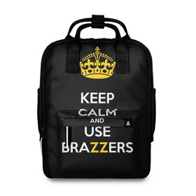 Женский рюкзак 3D с принтом KEEP CALM AND USE BRAZZERS в Новосибирске, 100% полиэстер | лямки с регулируемой длиной, сверху ручки, чтобы рюкзак нести как сумку. Основное отделение закрывается на молнию, как и внешний карман. Внутри два дополнительных кармана, один из которых закрывается на молнию. По бокам два дополнительных кармашка, куда поместится маленькая бутылочка
 | 