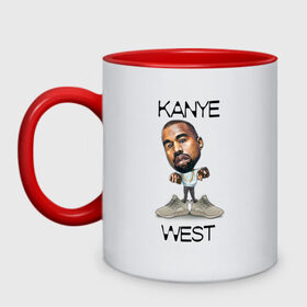 Кружка двухцветная с принтом Kanye West в Новосибирске, керамика | объем — 330 мл, диаметр — 80 мм. Цветная ручка и кайма сверху, в некоторых цветах — вся внутренняя часть | kanye west | music | rap | yeezus | кэнье | музыка | рэп