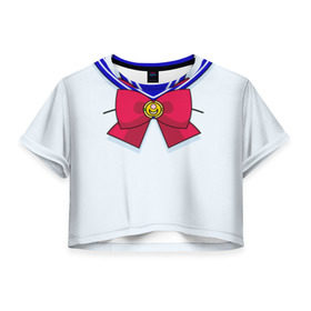 Женская футболка 3D укороченная с принтом Матроска в Новосибирске, 100% полиэстер | круглая горловина, длина футболки до линии талии, рукава с отворотами | sailor moon | костюм | луна | сейлор мун | сейлормун