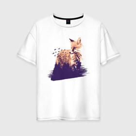 Женская футболка хлопок Oversize с принтом Лиса в Новосибирске, 100% хлопок | свободный крой, круглый ворот, спущенный рукав, длина до линии бедер
 | fox | foxy | абстракция | женская | женские | лес | лис | лиса | лисичка | отдых | природа
