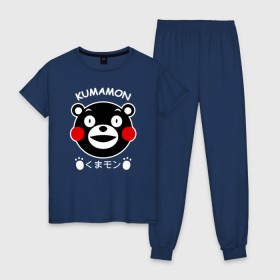 Женская пижама хлопок с принтом KUMAMON в Новосибирске, 100% хлопок | брюки и футболка прямого кроя, без карманов, на брюках мягкая резинка на поясе и по низу штанин | japanese | kumamon | kumamoto | аниме | игрушка | кумамон | кумамото сапурайдзу | персонаж | талисман | япония