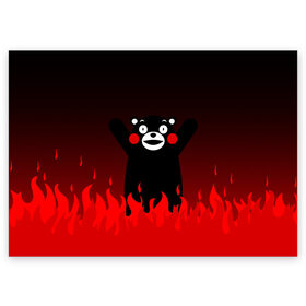 Поздравительная открытка с принтом KUMAMON ВО СЛАВУ САТАНЕ в Новосибирске, 100% бумага | плотность бумаги 280 г/м2, матовая, на обратной стороне линовка и место для марки
 | Тематика изображения на принте: japanese | kumamon | kumamoto | аниме | игрушка | кумамон | кумамото сапурайдзу | персонаж | талисман | япония