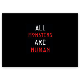 Поздравительная открытка с принтом All Monsters Are Human в Новосибирске, 100% бумага | плотность бумаги 280 г/м2, матовая, на обратной стороне линовка и место для марки
 | Тематика изображения на принте: all | american | are | horror | humans | monstars | series | story | американская | все | история | люди | монстры | сериал | сериалы | ужасов | ужасы