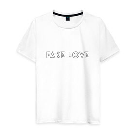 Мужская футболка хлопок с принтом FAKE LOVE BTS в Новосибирске, 100% хлопок | прямой крой, круглый вырез горловины, длина до линии бедер, слегка спущенное плечо. | bangtan boys | beyond the scene | bts | k pop | music | арэм | ви | джей хоуп | джин | музыка | сюга | чимин | чонгук
