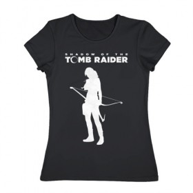 Женская футболка хлопок с принтом Tomb Raider LOGO в Новосибирске, 100% хлопок | прямой крой, круглый вырез горловины, длина до линии бедер, слегка спущенное плечо | воительница | женщина | игра | крофт | лара | персонаж