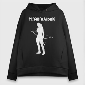 Женское худи Oversize хлопок с принтом Tomb Raider LOGO в Новосибирске, френч-терри — 70% хлопок, 30% полиэстер. Мягкий теплый начес внутри —100% хлопок | боковые карманы, эластичные манжеты и нижняя кромка, капюшон на магнитной кнопке | Тематика изображения на принте: воительница | женщина | игра | крофт | лара | персонаж