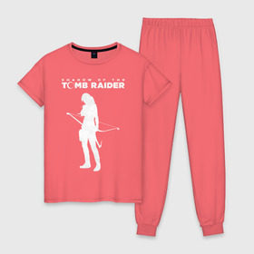 Женская пижама хлопок с принтом Tomb Raider LOGO в Новосибирске, 100% хлопок | брюки и футболка прямого кроя, без карманов, на брюках мягкая резинка на поясе и по низу штанин | Тематика изображения на принте: воительница | женщина | игра | крофт | лара | персонаж