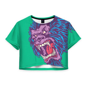 Женская футболка 3D укороченная с принтом Neon Yeti в Новосибирске, 100% полиэстер | круглая горловина, длина футболки до линии талии, рукава с отворотами | beast | gorilla | monster | горилла | животное | йети | монстр