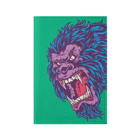 Обложка для паспорта матовая кожа с принтом Neon Yeti в Новосибирске, натуральная матовая кожа | размер 19,3 х 13,7 см; прозрачные пластиковые крепления | beast | gorilla | monster | горилла | животное | йети | монстр