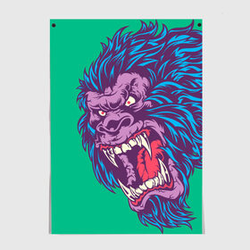 Постер с принтом Neon Yeti в Новосибирске, 100% бумага
 | бумага, плотность 150 мг. Матовая, но за счет высокого коэффициента гладкости имеет небольшой блеск и дает на свету блики, но в отличии от глянцевой бумаги не покрыта лаком | Тематика изображения на принте: beast | gorilla | monster | горилла | животное | йети | монстр