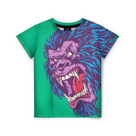 Детская футболка 3D с принтом Neon Yeti в Новосибирске, 100% гипоаллергенный полиэфир | прямой крой, круглый вырез горловины, длина до линии бедер, чуть спущенное плечо, ткань немного тянется | Тематика изображения на принте: beast | gorilla | monster | горилла | животное | йети | монстр