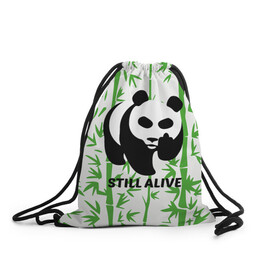 Рюкзак-мешок 3D с принтом Still Alive в Новосибирске, 100% полиэстер | плотность ткани — 200 г/м2, размер — 35 х 45 см; лямки — толстые шнурки, застежка на шнуровке, без карманов и подкладки | alive | bamboo | green | greenpeace | panga | peace | still | бамбук | грин | гринпис | живая | живой | зеленый | мир | панда | панды | пис