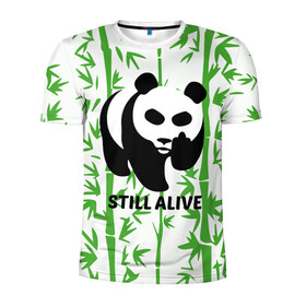 Мужская футболка 3D спортивная с принтом Still Alive в Новосибирске, 100% полиэстер с улучшенными характеристиками | приталенный силуэт, круглая горловина, широкие плечи, сужается к линии бедра | Тематика изображения на принте: alive | bamboo | green | greenpeace | panga | peace | still | бамбук | грин | гринпис | живая | живой | зеленый | мир | панда | панды | пис