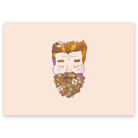 Поздравительная открытка с принтом Бородач в Новосибирске, 100% бумага | плотность бумаги 280 г/м2, матовая, на обратной стороне линовка и место для марки
 | beard | beards | hipster | man | men | борода | бородач | бородачей | бороды | культ | люблю | пчела | усы | хипстер | цветы | чел | человек