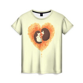 Женская футболка 3D с принтом Любовь Ежиков в Новосибирске, 100% полиэфир ( синтетическое хлопкоподобное полотно) | прямой крой, круглый вырез горловины, длина до линии бедер | cute | heart | hedgehog | hedgehogs | love | ежи | ежик | ежики | иголки | лапки | любовь | милый | обнимашки | пузико | пузо | сердечки | сердечко | смешной | ушки
