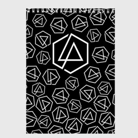 Скетчбук с принтом LINKIN PARK PATTERN в Новосибирске, 100% бумага
 | 48 листов, плотность листов — 100 г/м2, плотность картонной обложки — 250 г/м2. Листы скреплены сверху удобной пружинной спиралью | alteranative rock | chester bennington | linkin park | logo | mike shinoda | music | rap | rock | альтернативный рок | группа | лого | музыка | реп | рок