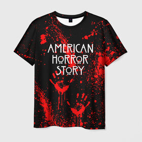 Мужская футболка 3D с принтом AMERICAN HORROR STORY в Новосибирске, 100% полиэфир | прямой крой, круглый вырез горловины, длина до линии бедер | Тематика изображения на принте: american horror story | blood | американская история ужасов | брызги | кровь | сериал | ужасы
