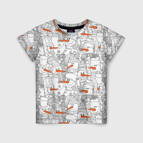 Детская футболка 3D с принтом Снеговики в Новосибирске, 100% гипоаллергенный полиэфир | прямой крой, круглый вырез горловины, длина до линии бедер, чуть спущенное плечо, ткань немного тянется | Тематика изображения на принте: 2019 | вёдра | верховный | год | искусство | картинка | круто | лучший | мода | молодёжная | морковка | новый год | печенья | подарок | поздравление | праздник | рисунок | рождество | с новым годом