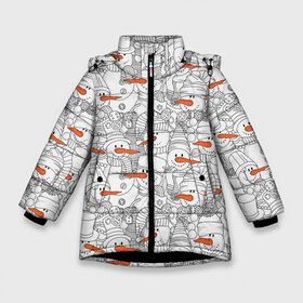 Зимняя куртка для девочек 3D с принтом Снеговики в Новосибирске, ткань верха — 100% полиэстер; подклад — 100% полиэстер, утеплитель — 100% полиэстер. | длина ниже бедра, удлиненная спинка, воротник стойка и отстегивающийся капюшон. Есть боковые карманы с листочкой на кнопках, утяжки по низу изделия и внутренний карман на молнии. 

Предусмотрены светоотражающий принт на спинке, радужный светоотражающий элемент на пуллере молнии и на резинке для утяжки. | 2019 | вёдра | верховный | год | искусство | картинка | круто | лучший | мода | молодёжная | морковка | новый год | печенья | подарок | поздравление | праздник | рисунок | рождество | с новым годом
