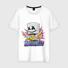 Мужская футболка хлопок с принтом Marshmello в Новосибирске, 100% хлопок | прямой крой, круглый вырез горловины, длина до линии бедер, слегка спущенное плечо. | dj | marshmello | marshmelo | в маске | диджей | клубная | клубняк | маршмелло | маршмеллоу | маршмело | маршмэллоу | музыка | электронная