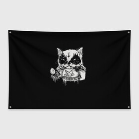 Флаг-баннер с принтом Dark Cat в Новосибирске, 100% полиэстер | размер 67 х 109 см, плотность ткани — 95 г/м2; по краям флага есть четыре люверса для крепления | cat | cats | dark | kitten | kitty | pussy | satan | дикий | злой | кот | котенок | котик | котики | коты | котята | кошка | кошки | мрачный | сатанист | черный