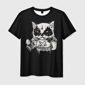 Мужская футболка 3D с принтом Dark Cat в Новосибирске, 100% полиэфир | прямой крой, круглый вырез горловины, длина до линии бедер | Тематика изображения на принте: cat | cats | dark | kitten | kitty | pussy | satan | дикий | злой | кот | котенок | котик | котики | коты | котята | кошка | кошки | мрачный | сатанист | черный