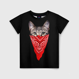 Детская футболка 3D с принтом Gangsta Cat в Новосибирске, 100% гипоаллергенный полиэфир | прямой крой, круглый вырез горловины, длина до линии бедер, чуть спущенное плечо, ткань немного тянется | cat | cats | gangsta | kitten | kitty | pussy | гангстер | кот | котенок | котик | котики | коты | котята | кошка | кошки | платок