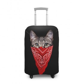 Чехол для чемодана 3D с принтом Gangsta Cat в Новосибирске, 86% полиэфир, 14% спандекс | двустороннее нанесение принта, прорези для ручек и колес | cat | cats | gangsta | kitten | kitty | pussy | гангстер | кот | котенок | котик | котики | коты | котята | кошка | кошки | платок