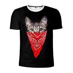 Мужская футболка 3D спортивная с принтом Gangsta Cat в Новосибирске, 100% полиэстер с улучшенными характеристиками | приталенный силуэт, круглая горловина, широкие плечи, сужается к линии бедра | cat | cats | gangsta | kitten | kitty | pussy | гангстер | кот | котенок | котик | котики | коты | котята | кошка | кошки | платок