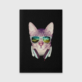 Обложка для паспорта матовая кожа с принтом Кот в Наушниках в Новосибирске, натуральная матовая кожа | размер 19,3 х 13,7 см; прозрачные пластиковые крепления | cat | cats | kitten | kitty | pussy | диджей | кот | котенок | котик | котики | коты | котята | кошка | кошки | наушники | очки