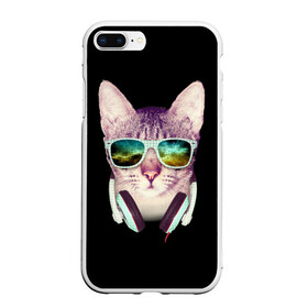 Чехол для iPhone 7Plus/8 Plus матовый с принтом Кот в Наушниках в Новосибирске, Силикон | Область печати: задняя сторона чехла, без боковых панелей | cat | cats | kitten | kitty | pussy | диджей | кот | котенок | котик | котики | коты | котята | кошка | кошки | наушники | очки