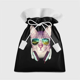 Подарочный 3D мешок с принтом Кот в Наушниках в Новосибирске, 100% полиэстер | Размер: 29*39 см | Тематика изображения на принте: cat | cats | kitten | kitty | pussy | диджей | кот | котенок | котик | котики | коты | котята | кошка | кошки | наушники | очки