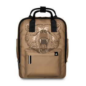 Женский рюкзак 3D с принтом Бурый Медведь в Новосибирске, 100% полиэстер | лямки с регулируемой длиной, сверху ручки, чтобы рюкзак нести как сумку. Основное отделение закрывается на молнию, как и внешний карман. Внутри два дополнительных кармана, один из которых закрывается на молнию. По бокам два дополнительных кармашка, куда поместится маленькая бутылочка
 | bear | bears | brown | russia | russian | бурый | коричневый | косматый | лапы | медведи | медведь | россия | русский | хвост | хищник
