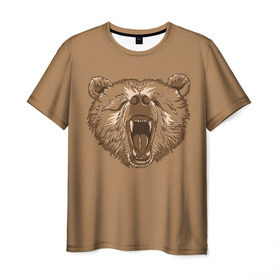 Мужская футболка 3D с принтом Бурый Медведь в Новосибирске, 100% полиэфир | прямой крой, круглый вырез горловины, длина до линии бедер | Тематика изображения на принте: bear | bears | brown | russia | russian | бурый | коричневый | косматый | лапы | медведи | медведь | россия | русский | хвост | хищник