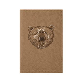 Обложка для паспорта матовая кожа с принтом Бурый Медведь в Новосибирске, натуральная матовая кожа | размер 19,3 х 13,7 см; прозрачные пластиковые крепления | bear | bears | brown | russia | russian | бурый | коричневый | косматый | лапы | медведи | медведь | россия | русский | хвост | хищник