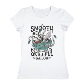 Женская футболка хлопок с принтом Кракен в Новосибирске, 100% хлопок | прямой крой, круглый вырез горловины, длина до линии бедер, слегка спущенное плечо | для отдыха | кракен | летние | летняя | лето | море | морская | морские | морское чудовище | океан | осьминог