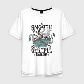 Мужская футболка хлопок Oversize с принтом Кракен в Новосибирске, 100% хлопок | свободный крой, круглый ворот, “спинка” длиннее передней части | для отдыха | кракен | летние | летняя | лето | море | морская | морские | морское чудовище | океан | осьминог