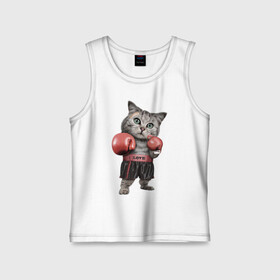 Детская майка хлопок с принтом Кот боксёр в Новосибирске,  |  | Тематика изображения на принте: боец | бокс | боксёр | кот | котёнок | кошак | кошка | кулак | спорт | шорты