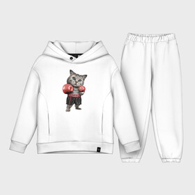 Детский костюм хлопок Oversize с принтом Кот боксёр в Новосибирске,  |  | Тематика изображения на принте: боец | бокс | боксёр | кот | котёнок | кошак | кошка | кулак | спорт | шорты