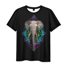 Мужская футболка 3D с принтом Индийский Слон в Новосибирске, 100% полиэфир | прямой крой, круглый вырез горловины, длина до линии бедер | Тематика изображения на принте: africa | elephant | elephants | india | ornament | pattern | skin | tusks | африка | бивни | индия | кожа | орнамент | слон | слоненок | слоник | слоники | слоны | слонята | узор | хобот