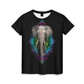 Женская футболка 3D с принтом Индийский Слон в Новосибирске, 100% полиэфир ( синтетическое хлопкоподобное полотно) | прямой крой, круглый вырез горловины, длина до линии бедер | africa | elephant | elephants | india | ornament | pattern | skin | tusks | африка | бивни | индия | кожа | орнамент | слон | слоненок | слоник | слоники | слоны | слонята | узор | хобот