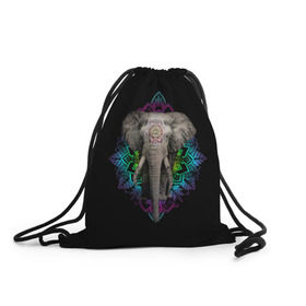 Рюкзак-мешок 3D с принтом Индийский Слон в Новосибирске, 100% полиэстер | плотность ткани — 200 г/м2, размер — 35 х 45 см; лямки — толстые шнурки, застежка на шнуровке, без карманов и подкладки | africa | elephant | elephants | india | ornament | pattern | skin | tusks | африка | бивни | индия | кожа | орнамент | слон | слоненок | слоник | слоники | слоны | слонята | узор | хобот