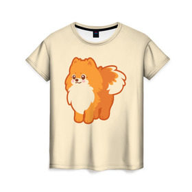 Женская футболка 3D с принтом Шпиц в Новосибирске, 100% полиэфир ( синтетическое хлопкоподобное полотно) | прямой крой, круглый вырез горловины, длина до линии бедер | dog | dogs | пес | псы | пушистик | собака | собакен | собаки | собачка | собачки | шпиц | щенки | щенок | щеночек | щеночки